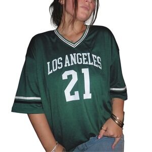 SHEIN Los Angeles 21 Graphic T-Shirt V-Neck Green Oversized Tee XL